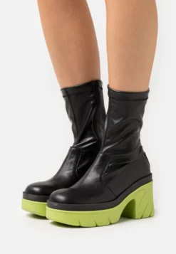 Steve Madden Georginia - Enkellaarsjes Met Plateauzool - Black/Lime