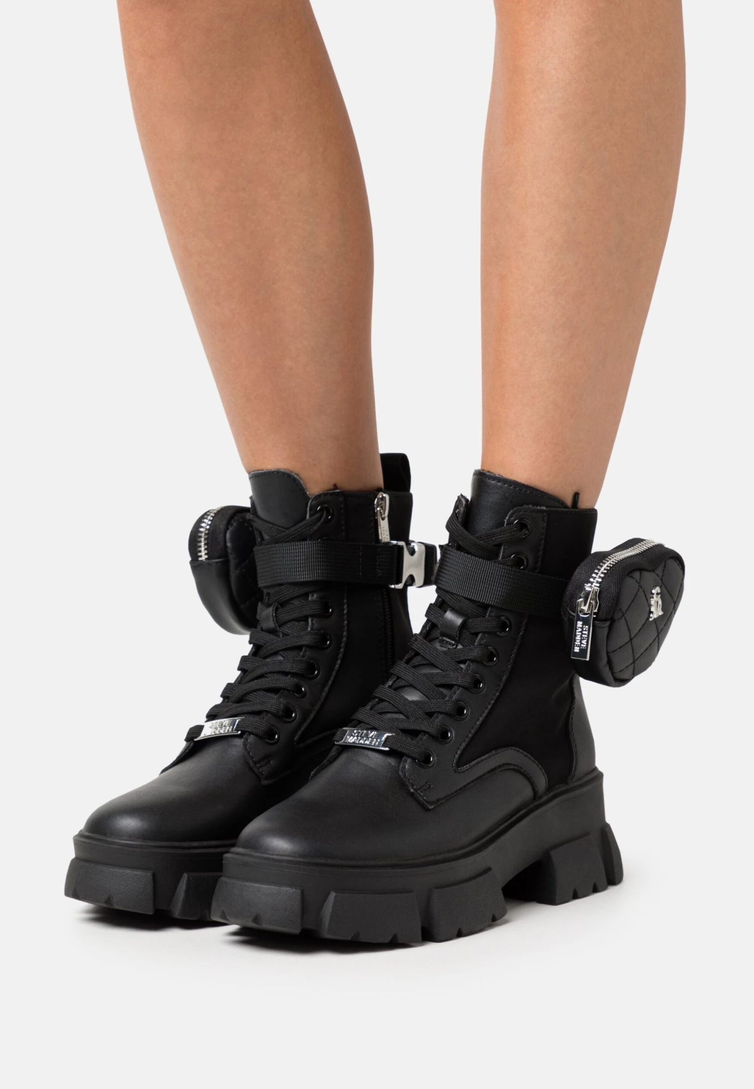 Steve Madden Tanker - Enkellaarsjes Met Plateauzool - Black